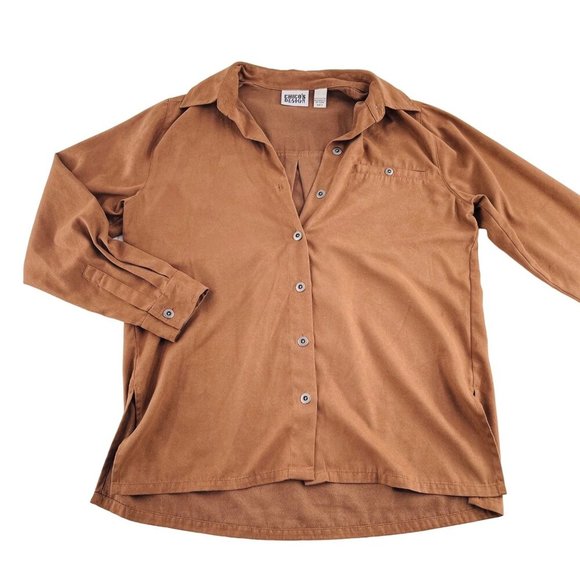 Chicos Design Brown Button-Up Long Sleeve Shirt Top Size 0 Polyester Womens Casu - Picture 1 of 5